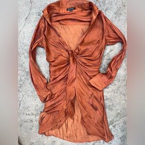 HERS & MINE rust burnt orange dress satin crinkled medium